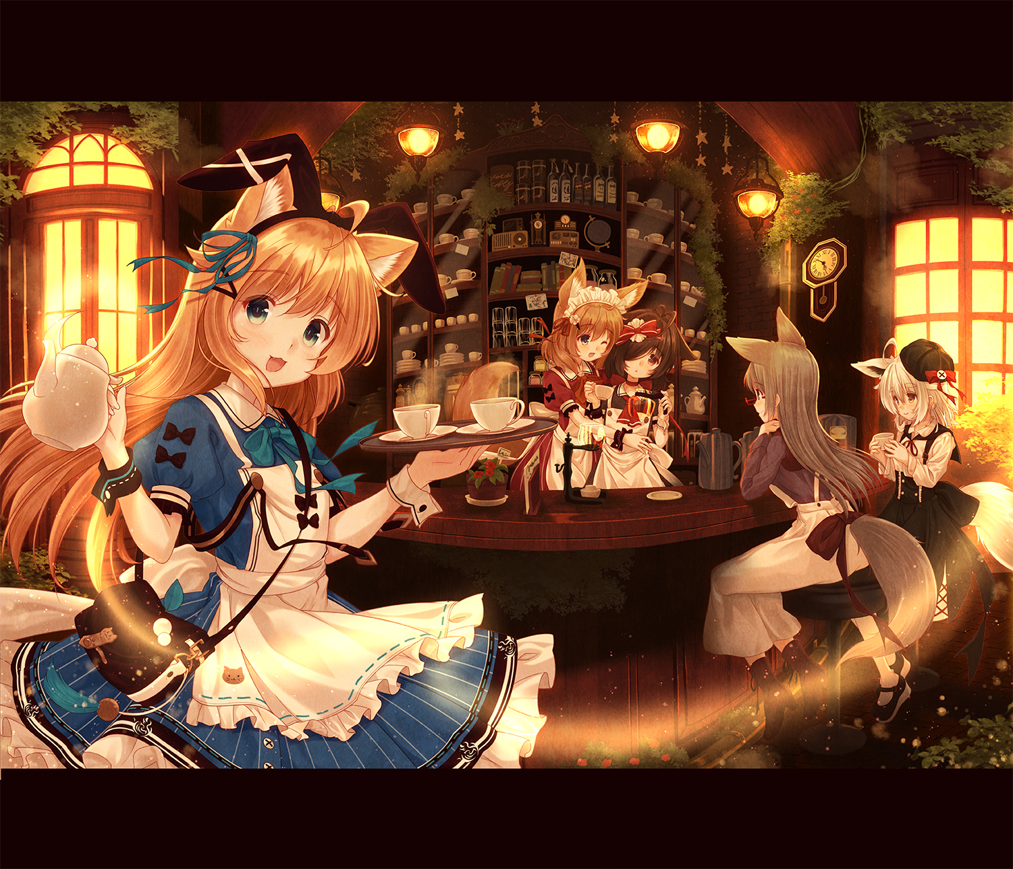 misaki yuu animal ears bunny ears kitsune maid nekomimi tail waitress